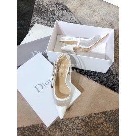 Dior White Embroidered Polka Dot Gauze High Heels