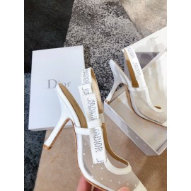Dior White Embroidered Polka Dot Gauze High Heels