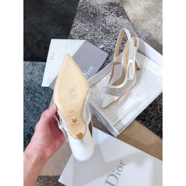 Dior White Embroidered Polka Dot Gauze High Heels