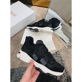 Dior Cowhide Velcro Casual Thick Soled Sneakers For Women Black