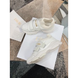 Dior Cowhide Velcro Thick Soled Sneakers For Women White