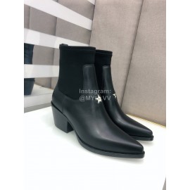Dior Autumn And Winter Black Cowhide Pointed Thick Heel Boots For Women