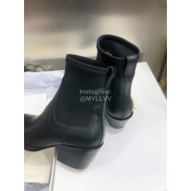 Dior Autumn And Winter Black Cowhide Pointed Thick Heel Boots For Women