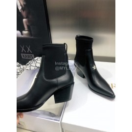 Dior Autumn And Winter Black Cowhide Pointed Thick Heel Boots For Women