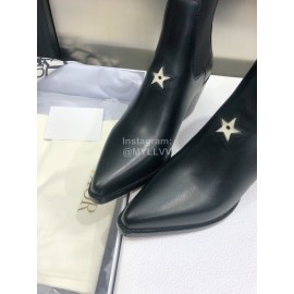 Dior Autumn And Winter Black Cowhide Pointed Thick Heel Boots For Women
