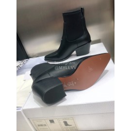 Dior Autumn And Winter Black Cowhide Pointed Thick Heel Boots For Women