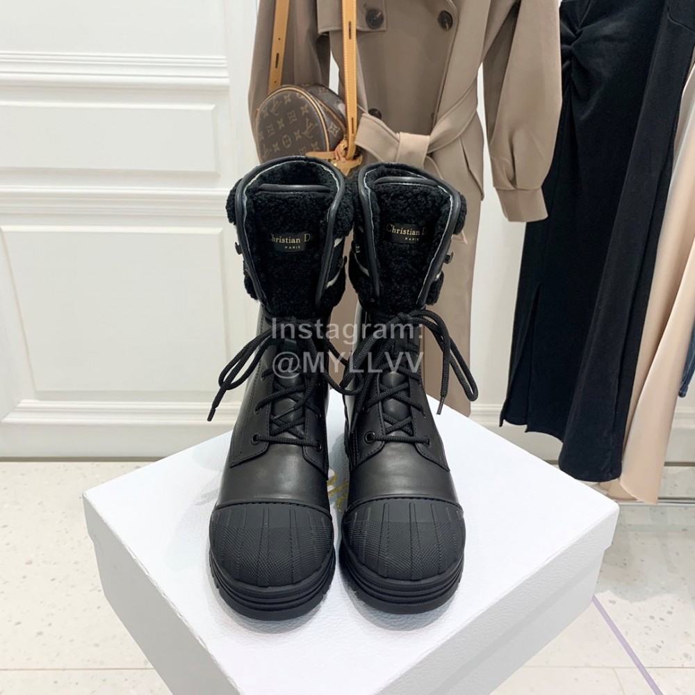 Dior Autumn And Winter New Calfskin Shell Head Wool Boots Black