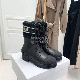 Dior Autumn And Winter New Calfskin Shell Head Wool Boots Black