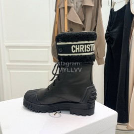 Dior Autumn And Winter New Calfskin Shell Head Wool Boots Black