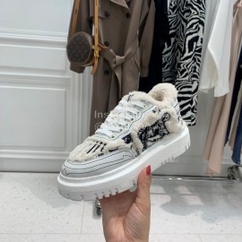 Dior Autumn And Winter Embroidered Lamb Wool Sneakers Black