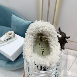 Dior Autumn And Winter Embroidered Lamb Wool Sneakers Black