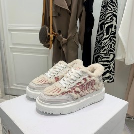 Dior Autumn And Winter Embroidered Lamb Wool Sneakers Pink