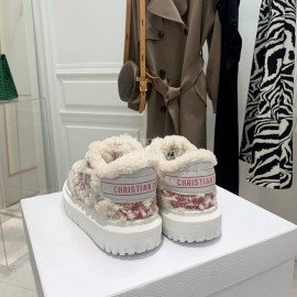 Dior Autumn And Winter Embroidered Lamb Wool Sneakers Pink