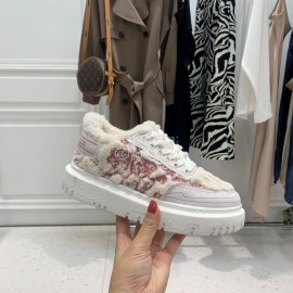 Dior Autumn And Winter Embroidered Lamb Wool Sneakers Pink