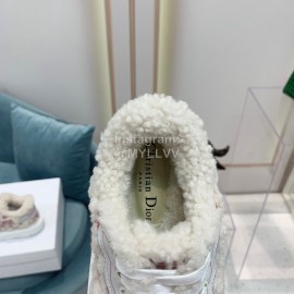 Dior Autumn And Winter Embroidered Lamb Wool Sneakers Pink