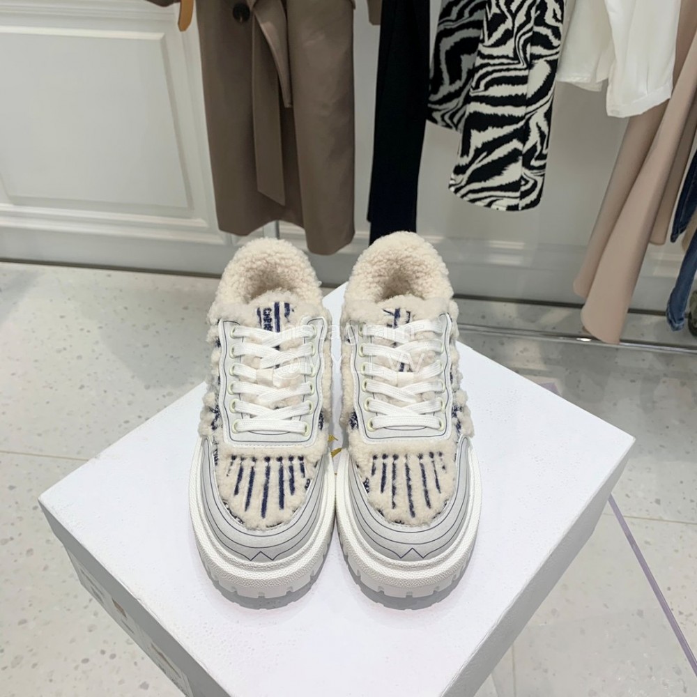 Dior Autumn And Winter Embroidered Lamb Wool Sneakers Navy