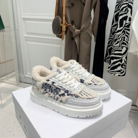 Dior Autumn And Winter Embroidered Lamb Wool Sneakers Navy