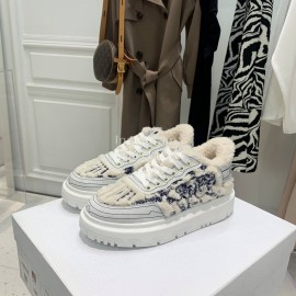 Dior Autumn And Winter Embroidered Lamb Wool Sneakers Navy