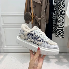 Dior Autumn And Winter Embroidered Lamb Wool Sneakers Navy