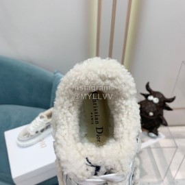 Dior Autumn And Winter Embroidered Lamb Wool Sneakers Navy