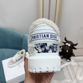 Dior Autumn And Winter Embroidered Lamb Wool Sneakers Navy