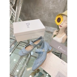 Dior Cowhide Thick High Heel Square Head Ballet Shoes For Women Blue