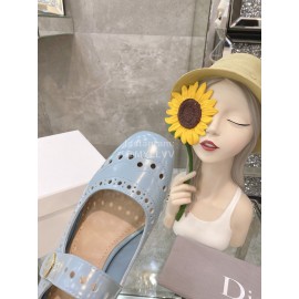 Dior Cowhide Thick High Heel Square Head Ballet Shoes For Women Blue