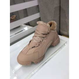 Dior Cowhide Thick Soled Lace Up Wool Lining Sneakers Coffee
