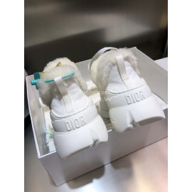 Dior Cowhide Thick Soled Lace Up Wool Lining Sneakers White