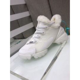 Dior Cowhide Thick Soled Lace Up Wool Lining Sneakers White