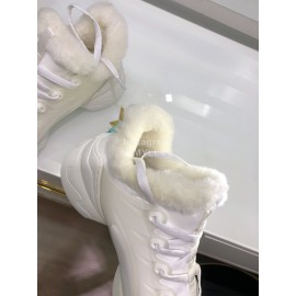 Dior Cowhide Thick Soled Lace Up Wool Lining Sneakers White