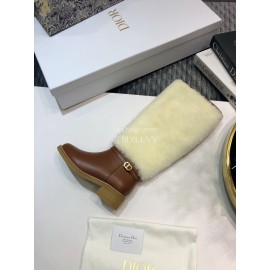 Dior Cowhide Wool Thick High Heeled Long Boots For Women Brown