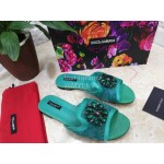 Dolce Gabbana New Flower Sheepskin Flat Heel Slippers For Women Green