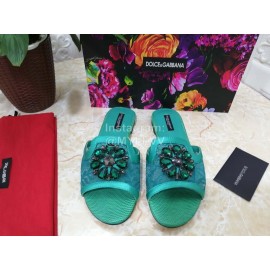 Dolce Gabbana New Flower Sheepskin Flat Heel Slippers For Women Green