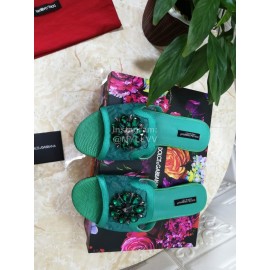 Dolce Gabbana New Flower Sheepskin Flat Heel Slippers For Women Green