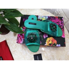 Dolce Gabbana New Flower Sheepskin Flat Heel Slippers For Women Green