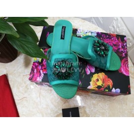 Dolce Gabbana New Flower Sheepskin Flat Heel Slippers For Women Green