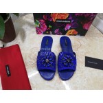 Dolce Gabbana New Flower Sheepskin Flat Heel Slippers For Women Blue