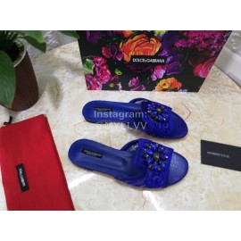 Dolce Gabbana New Flower Sheepskin Flat Heel Slippers For Women Blue