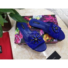 Dolce Gabbana New Flower Sheepskin Flat Heel Slippers For Women Blue