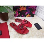 Dolce Gabbana New Flower Sheepskin Flat Heel Slippers For Women Red