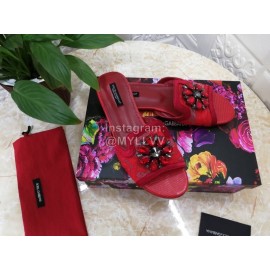 Dolce Gabbana New Flower Sheepskin Flat Heel Slippers For Women Red