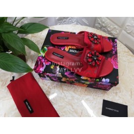 Dolce Gabbana New Flower Sheepskin Flat Heel Slippers For Women Red