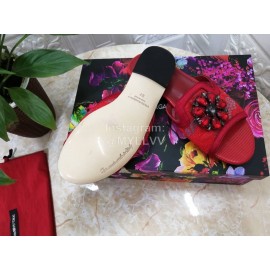 Dolce Gabbana New Flower Sheepskin Flat Heel Slippers For Women Red