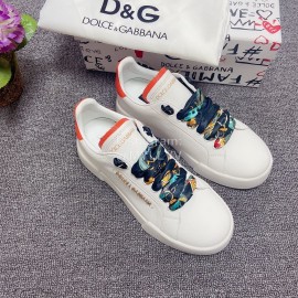 Dolce Gabbana Silk Leather Casual Shoes For Men And Women Orange