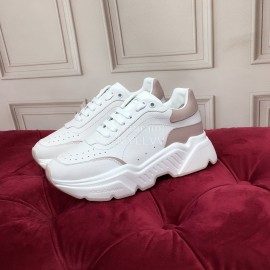 Dolce Gabbana Fashion Silk Leather Thick Soles Sneakers For Women Pink