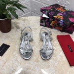 Dolce Gabbana Diamond Sheepskin Flat Heel Sandals For Women Silver