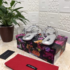 Dolce Gabbana Diamond Sheepskin Flat Heel Sandals For Women Silver