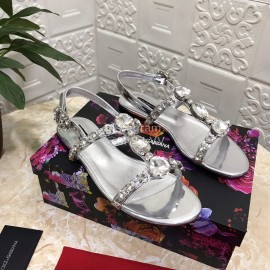 Dolce Gabbana Diamond Sheepskin Flat Heel Sandals For Women Silver