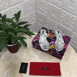 Dolce Gabbana Diamond Sheepskin Flat Heel Sandals For Women Silver